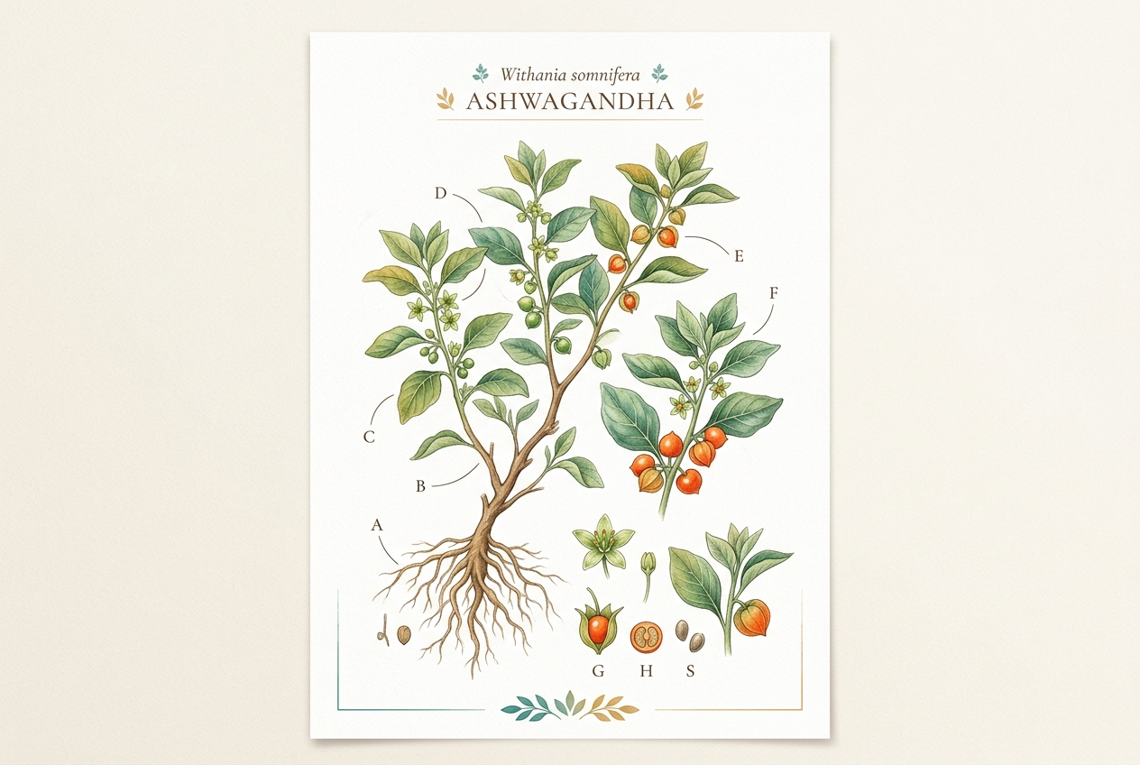 Botanical illustration of Ashwagandha plant