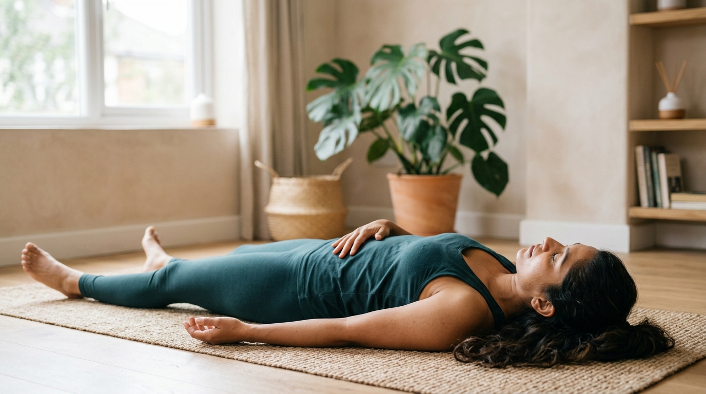 Woman doing restorative yoga