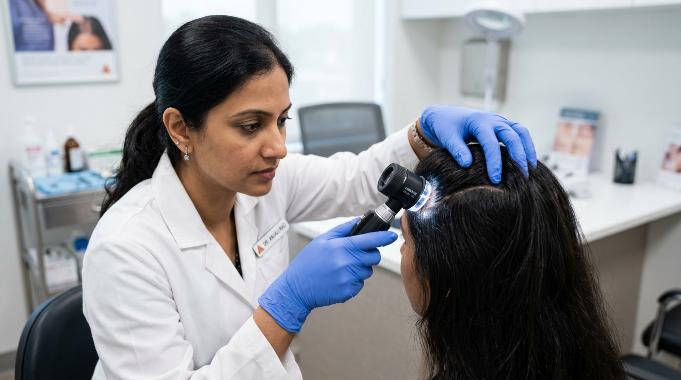 Dermatologist examining scalp