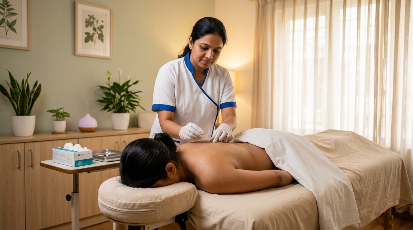 Traditional Chinese Medicine acupuncture treatment along meridian points